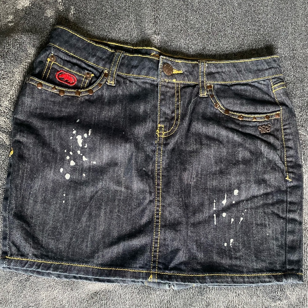 Ecko Red Trillion Mini Skirt Wash Denim Studs